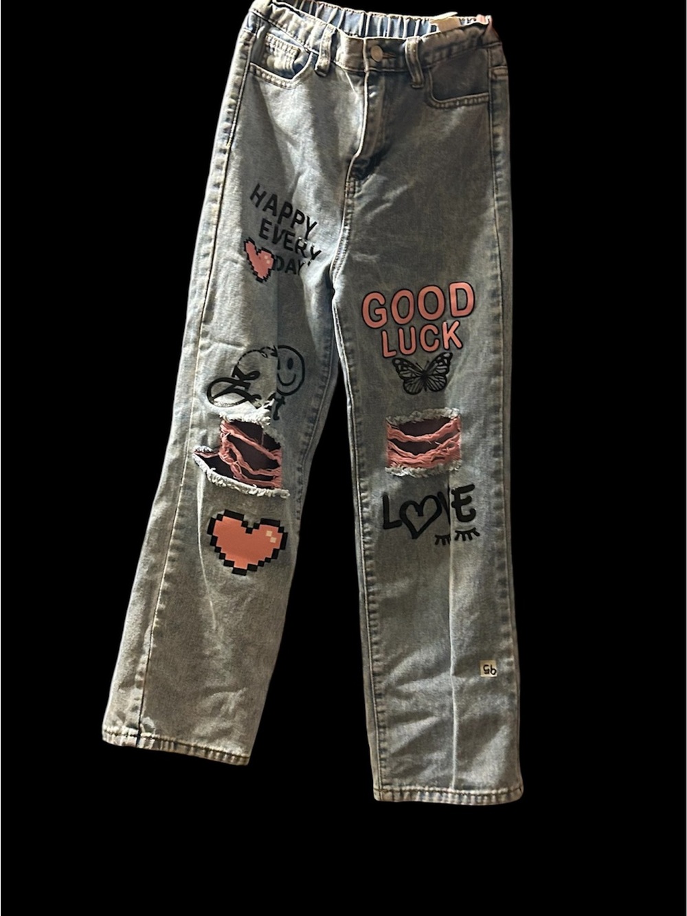 SHEIN Light Blue Girls' Denim Jeans with Yellow Stitching